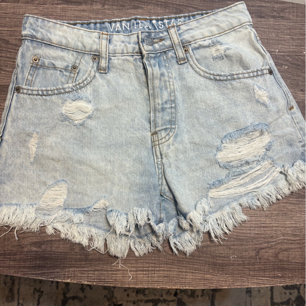 Vanilla Star Light Blue Frayed Jean Shorts